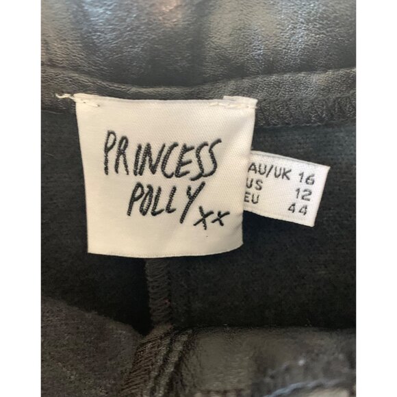 PRINCESS POLLY Solid Encore Black Faux Leather Ankle Straight Leg Pants Size 12 - Picture 4 of 8